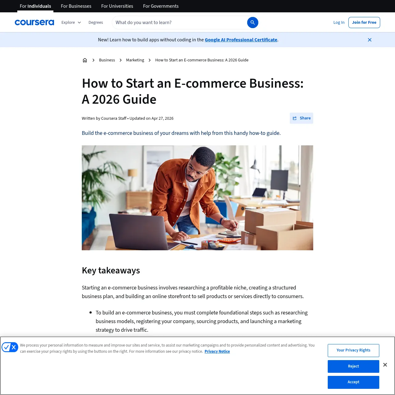 Coursera E-commerce Business Guide interface