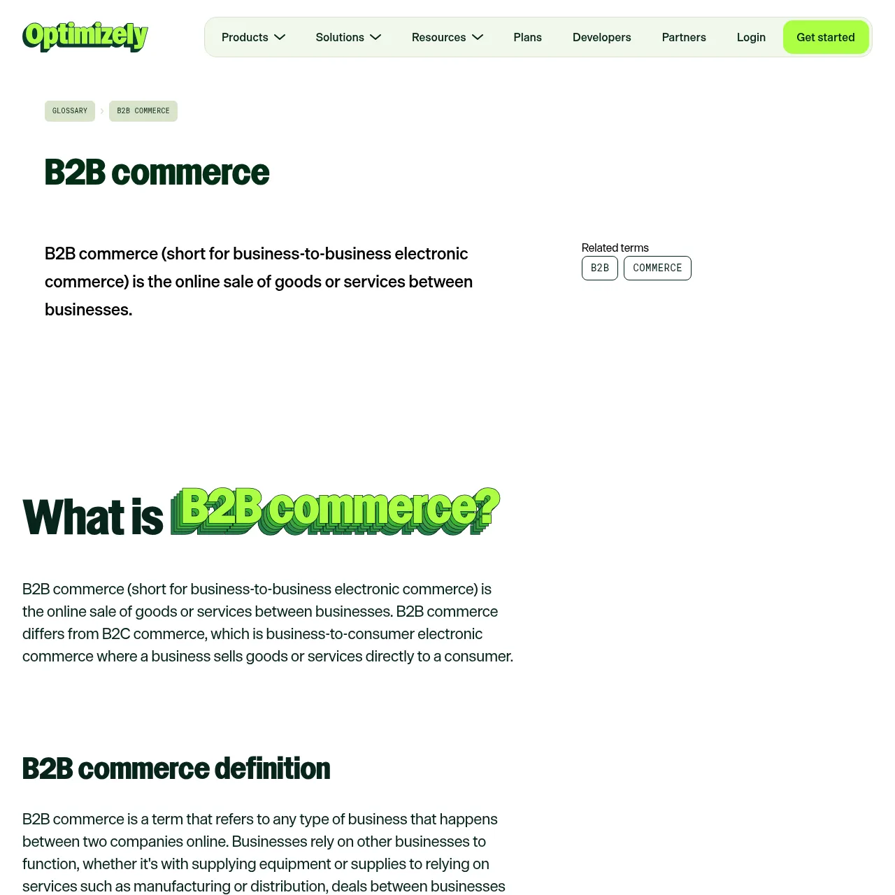 Optimizely B2B E-commerce Platform interface