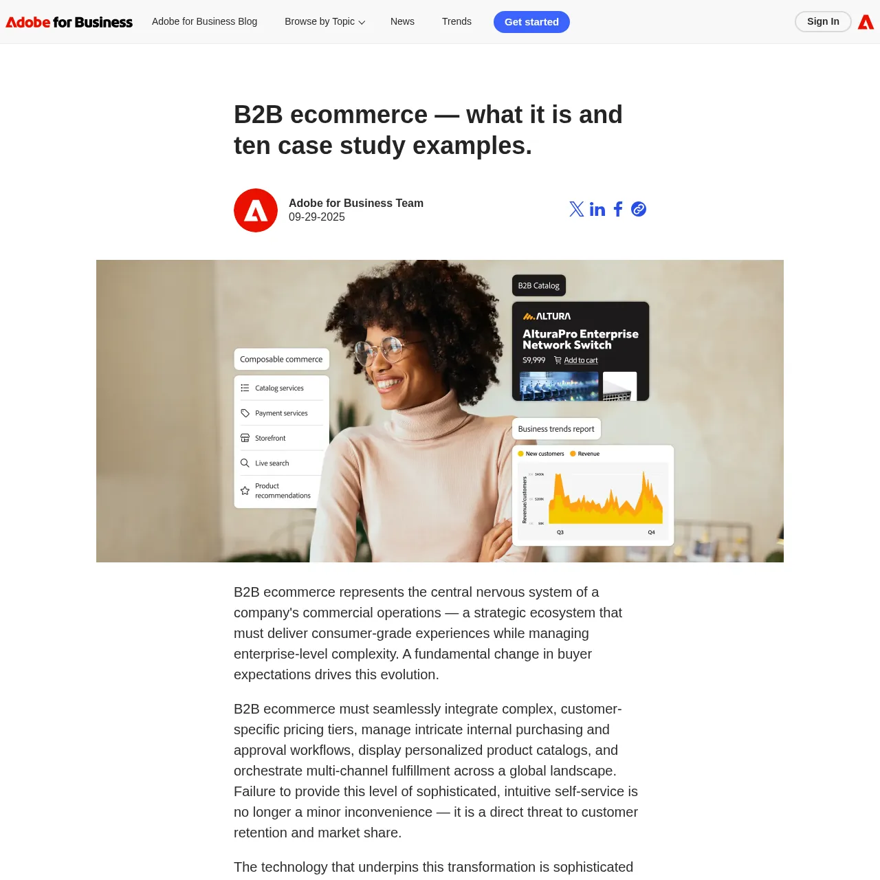 Adobe Business Blog B2B eCommerce case studies interface