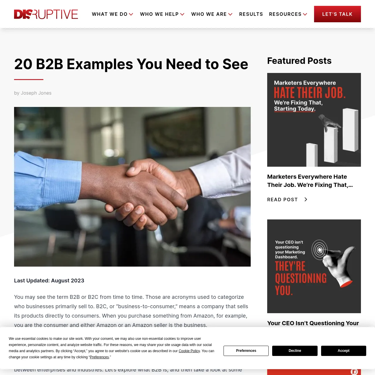 Disruptive Advertising B2B eCommerce examples interface