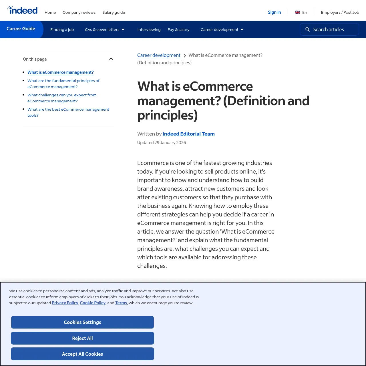 Indeed UK eCommerce Management career advice article
