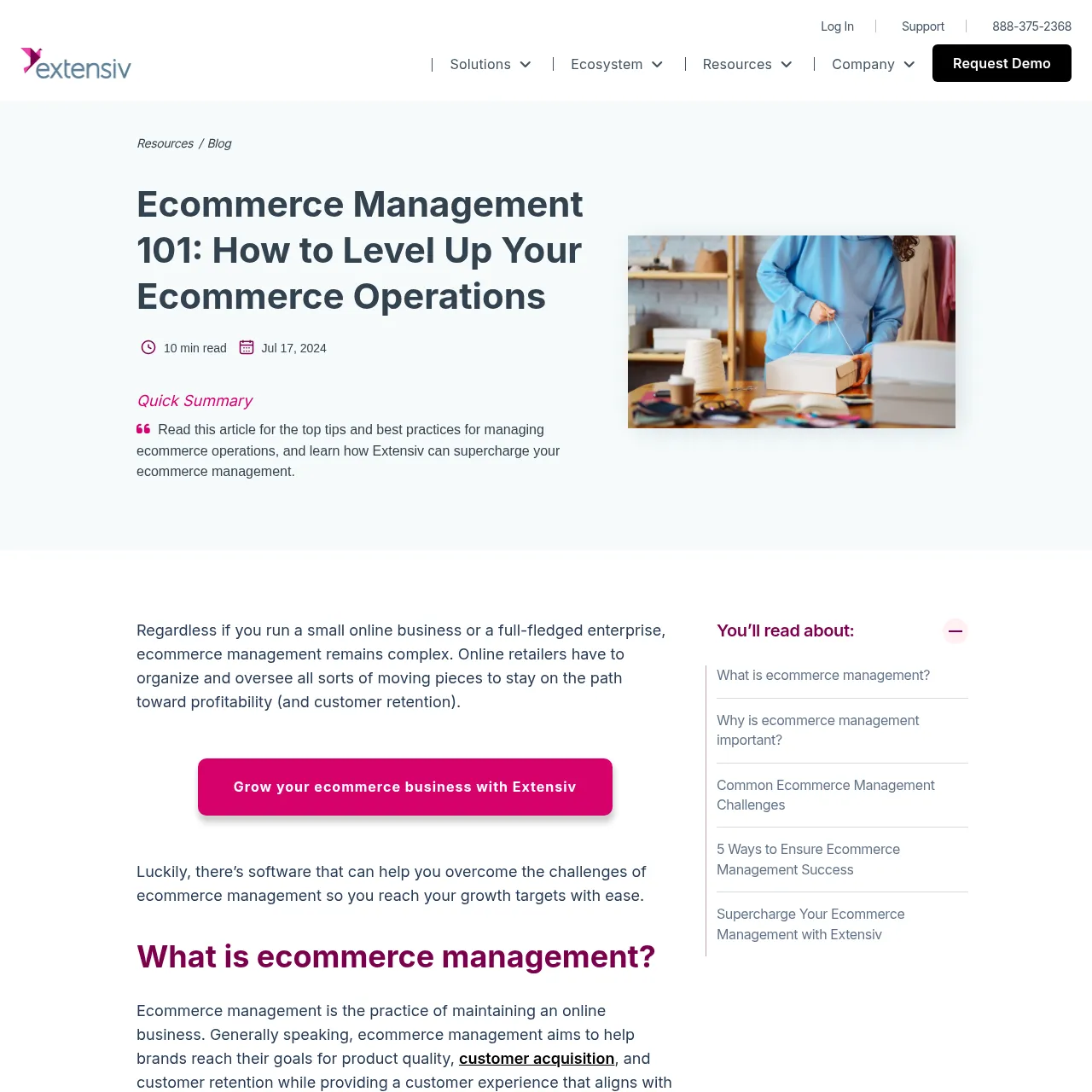 Extensiv Ecommerce Management Platform interface