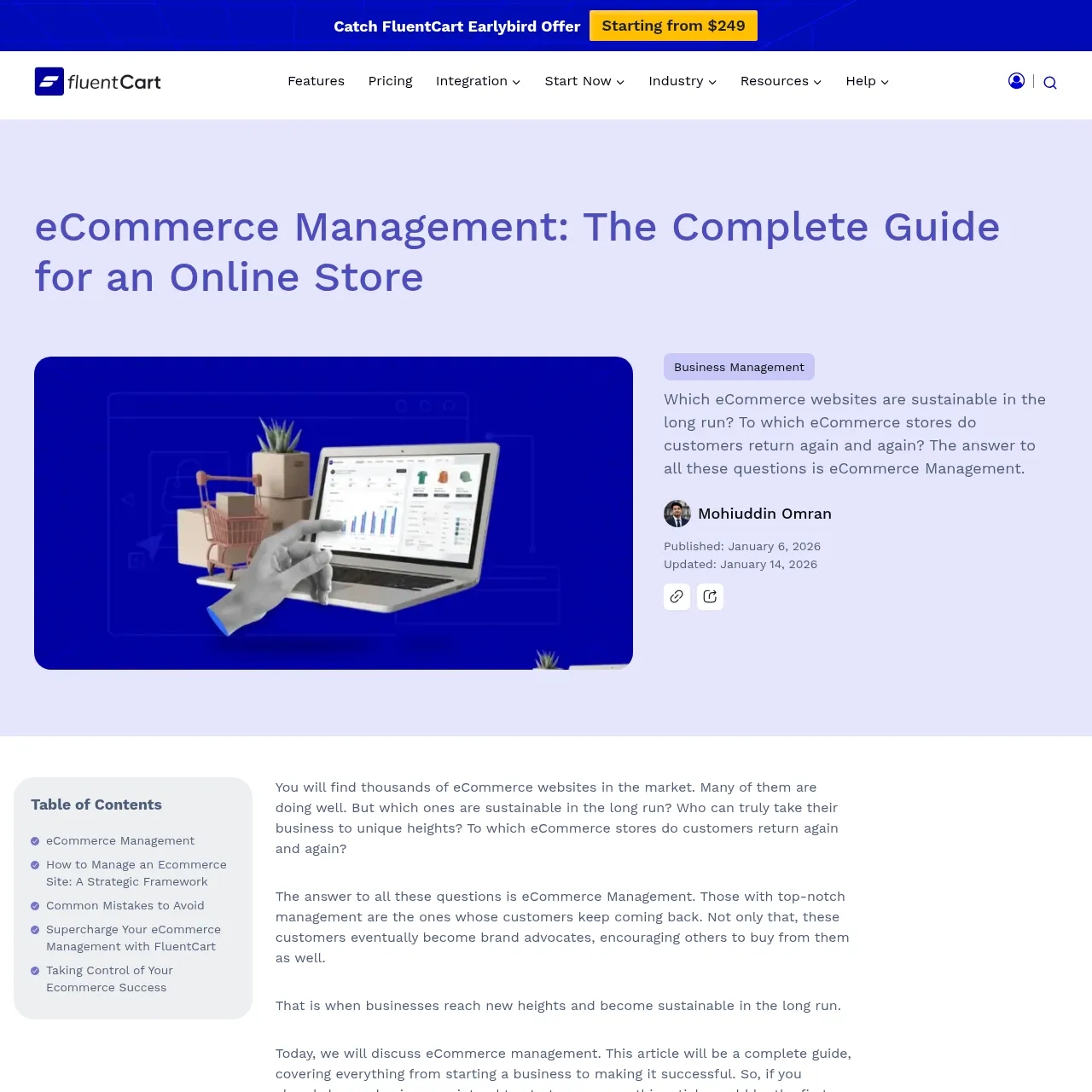 FluentCart ecommerce management interface