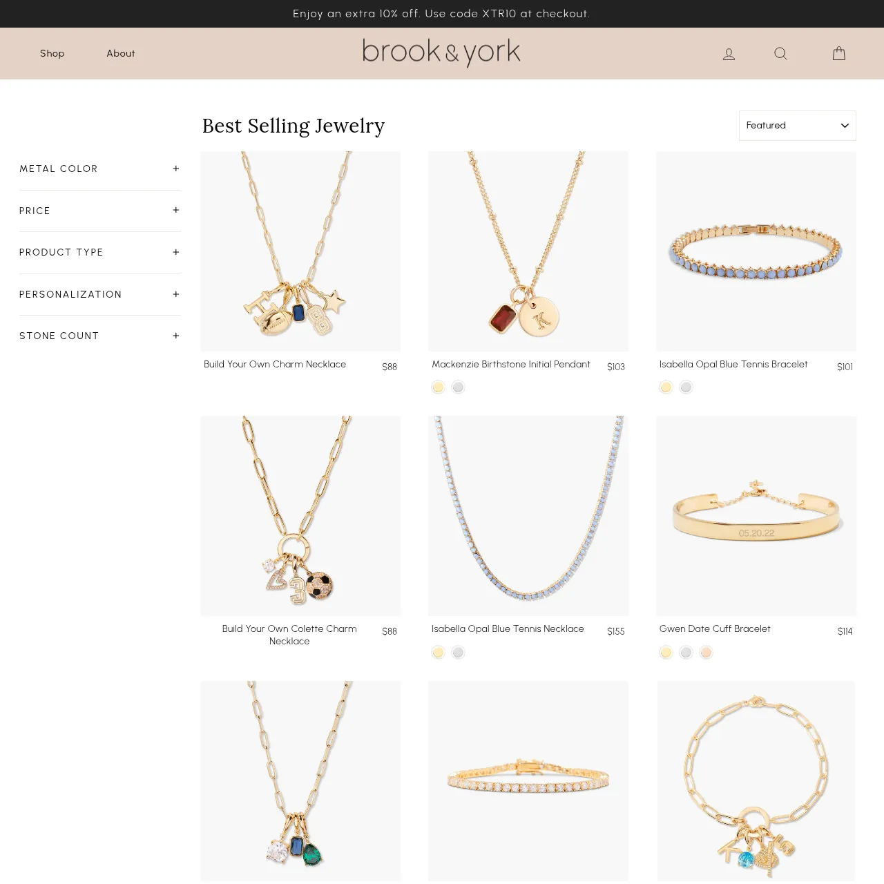 Brook & York best-selling jewelry collection and charm builder