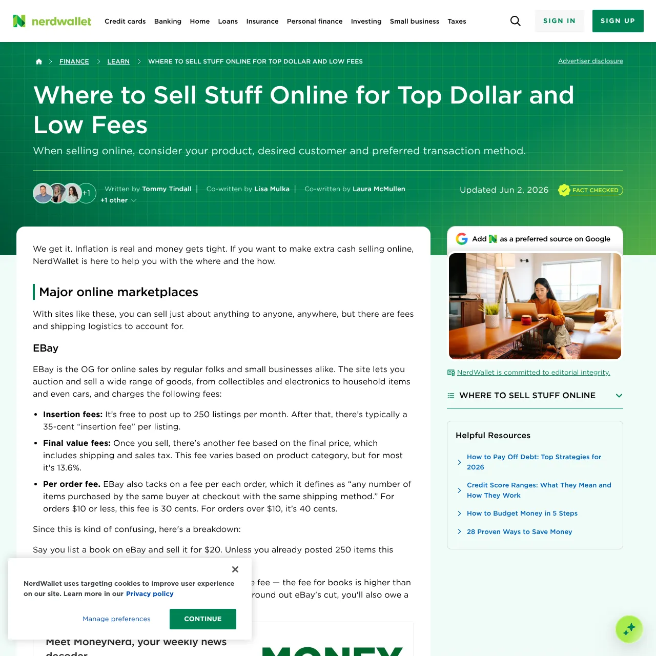 NerdWallet — 'Where to Sell Stuff Online for Top Dollar and Low Fees' Comparison Guide