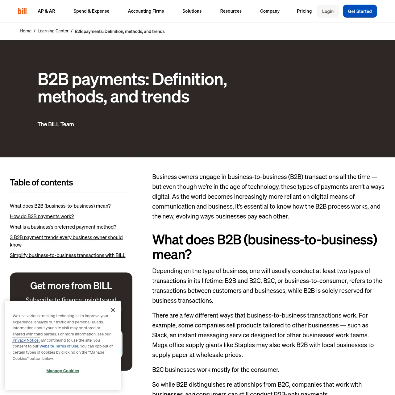 BILL (bill.com) — B2B Payments Platform interface