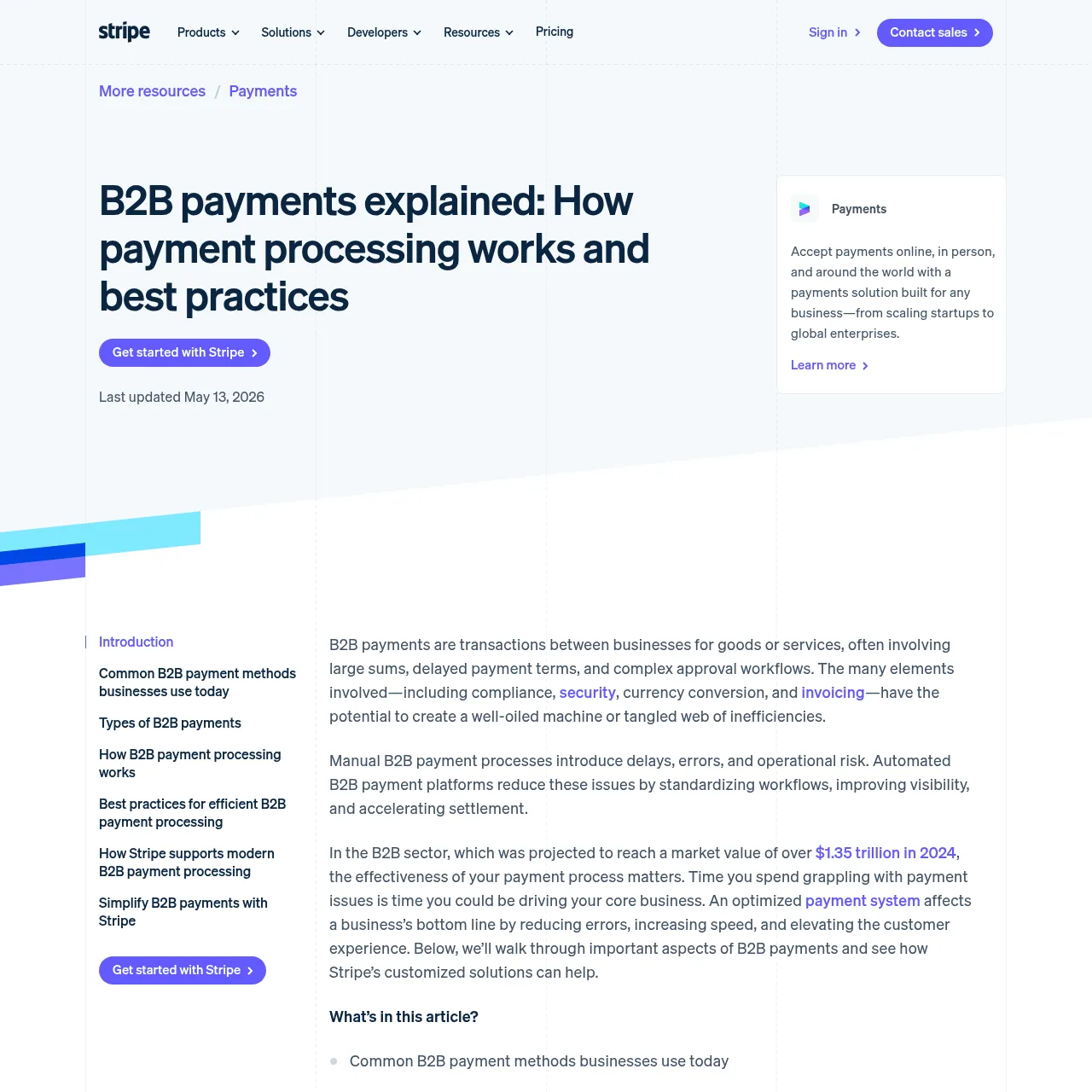 Stripe B2B Payments Platform interface