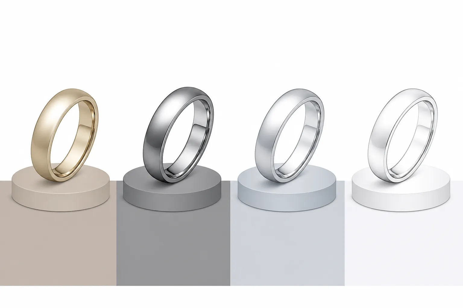 was ist sterling silber - Infografik-Vergleich: vier Schmuckstücke nebeneinander — von günstigem Modeschmuck bis hin zu massivem 925-Silberring — mit Materialbezeichnung und typischem Preisbereich, als Entscheidungshilfe für Einkäufer
