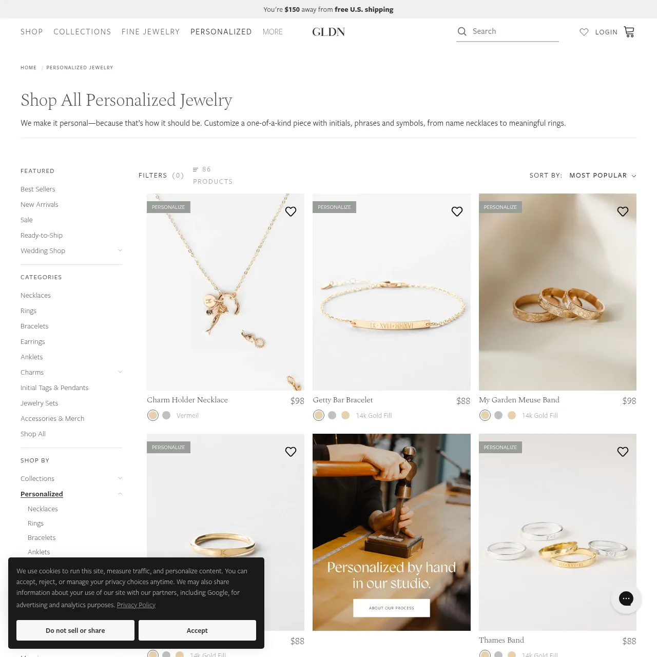 GLDN personalized jewelry collection interface