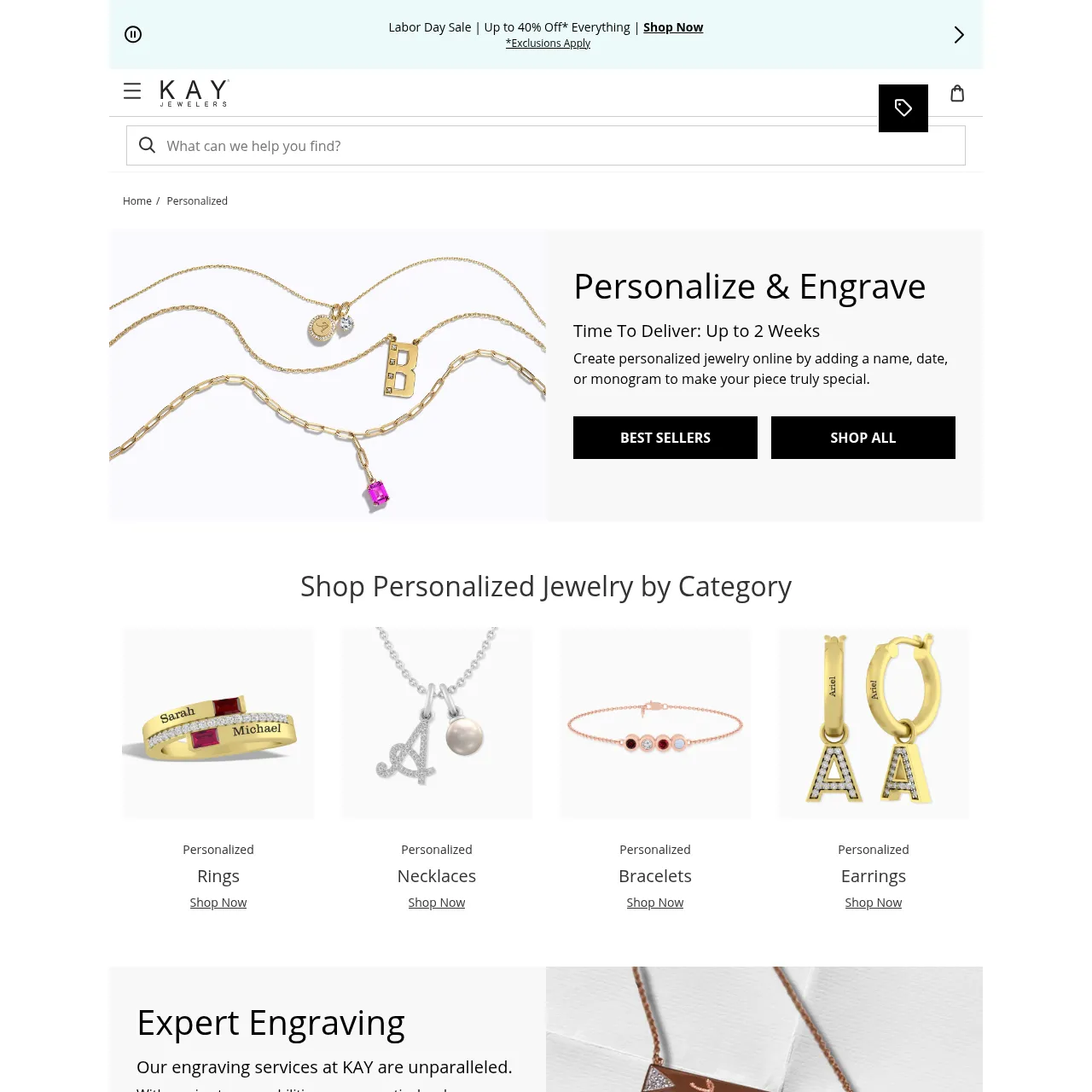 Kay Jewelers personalized jewelry page