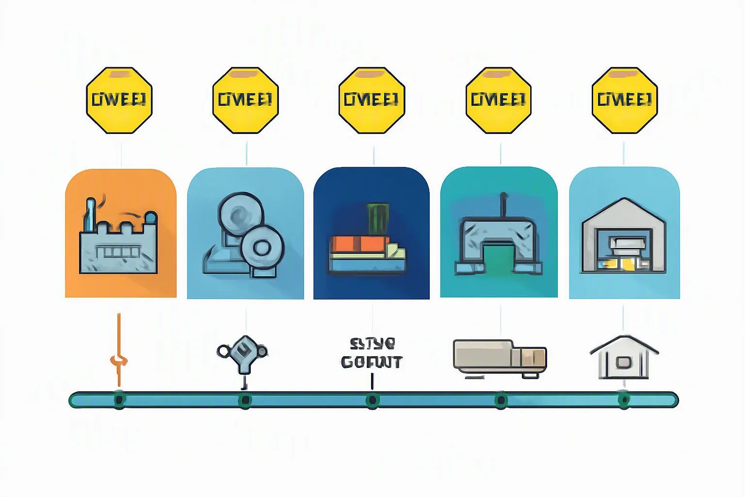 china direct wholesale - Annotated diagram showing the full China-to-U.S. import workflow — factory production → pre-shipment inspection → Shenzhen port → sea freight → Los Angeles customs → inland trucking → U.S. warehouse, with tariff and timeline markers at each stage