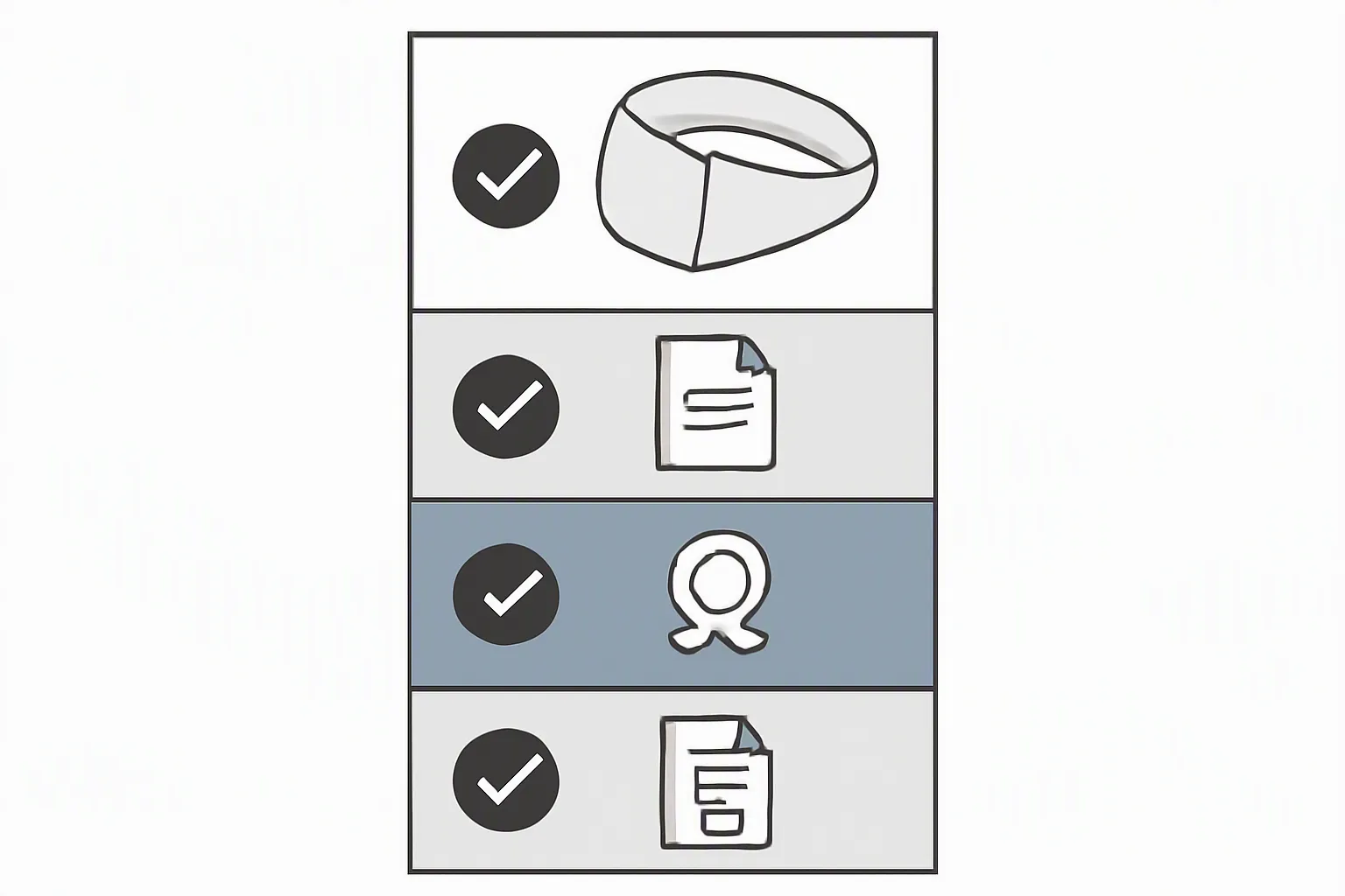 chevaliere homme argent - Checklist visuelle des étapes d'achat professionnel d'une chevalière argent, avec cases à cocher et icônes pour chaque étape (exigences, échantillon, certification, commande)