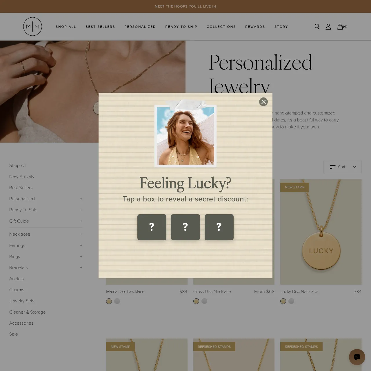Made By Mary personalized jewelry collection interface