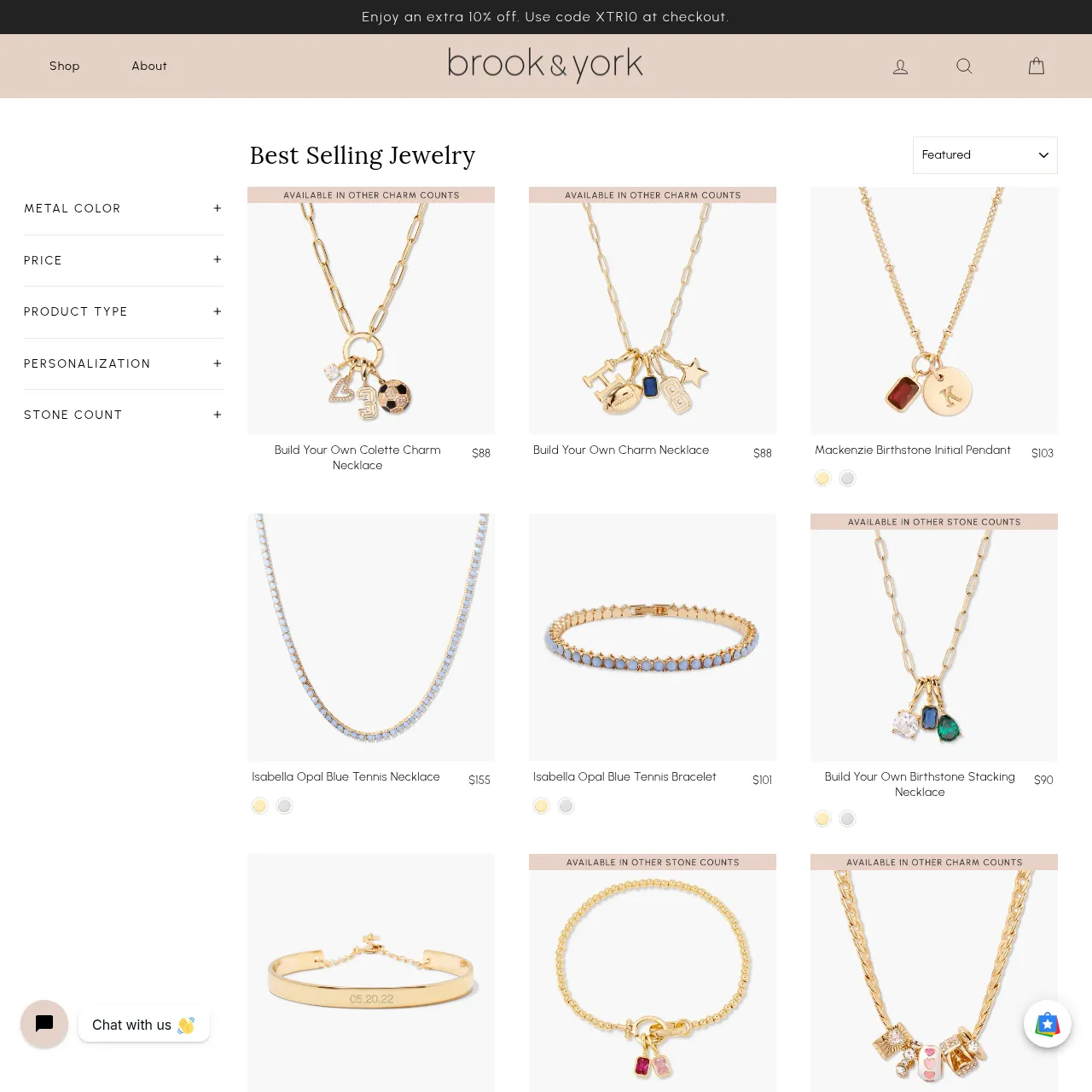 Brook & York best-selling jewelry collection with Build Your Own Charm customization