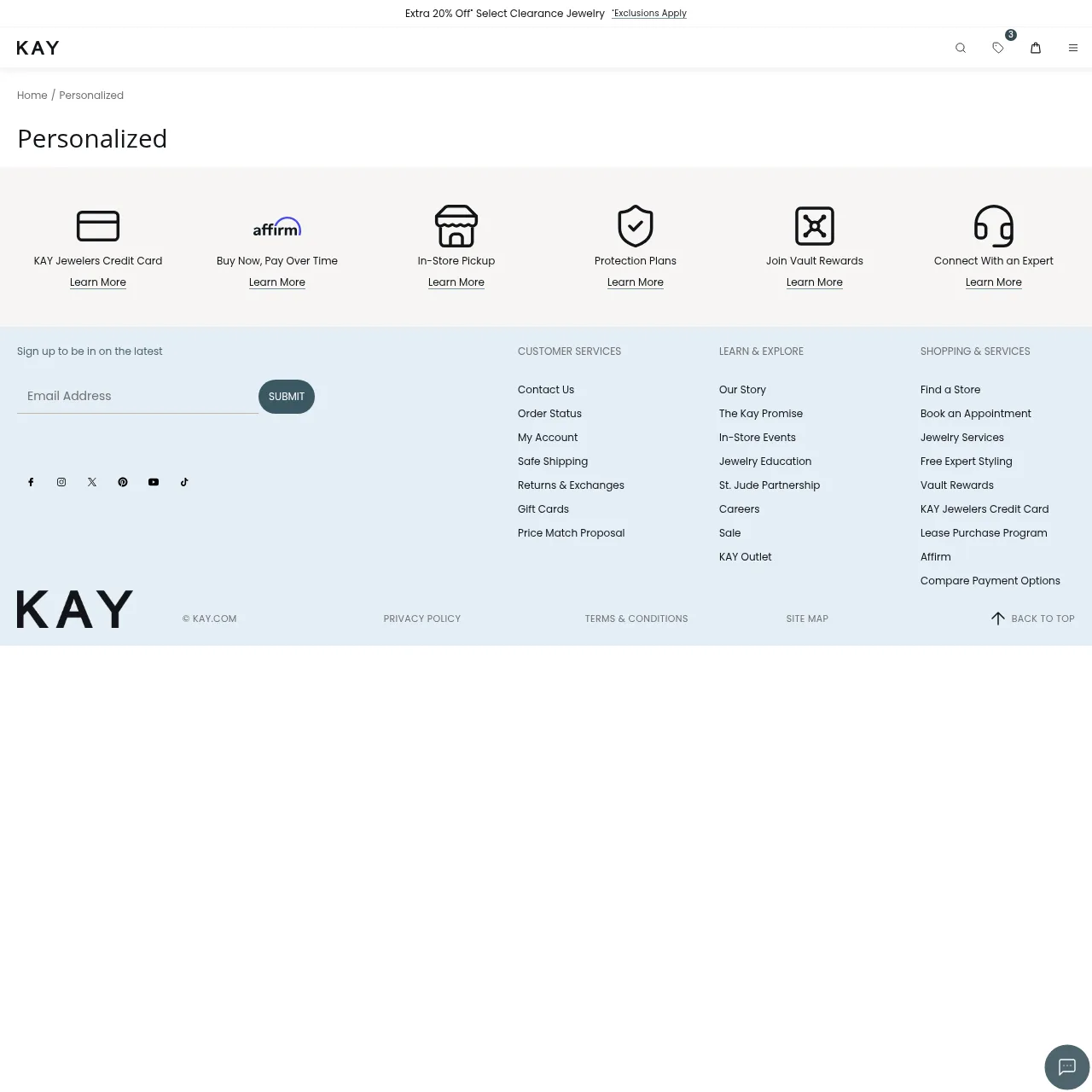 Kay Jewelers personalized jewelry category