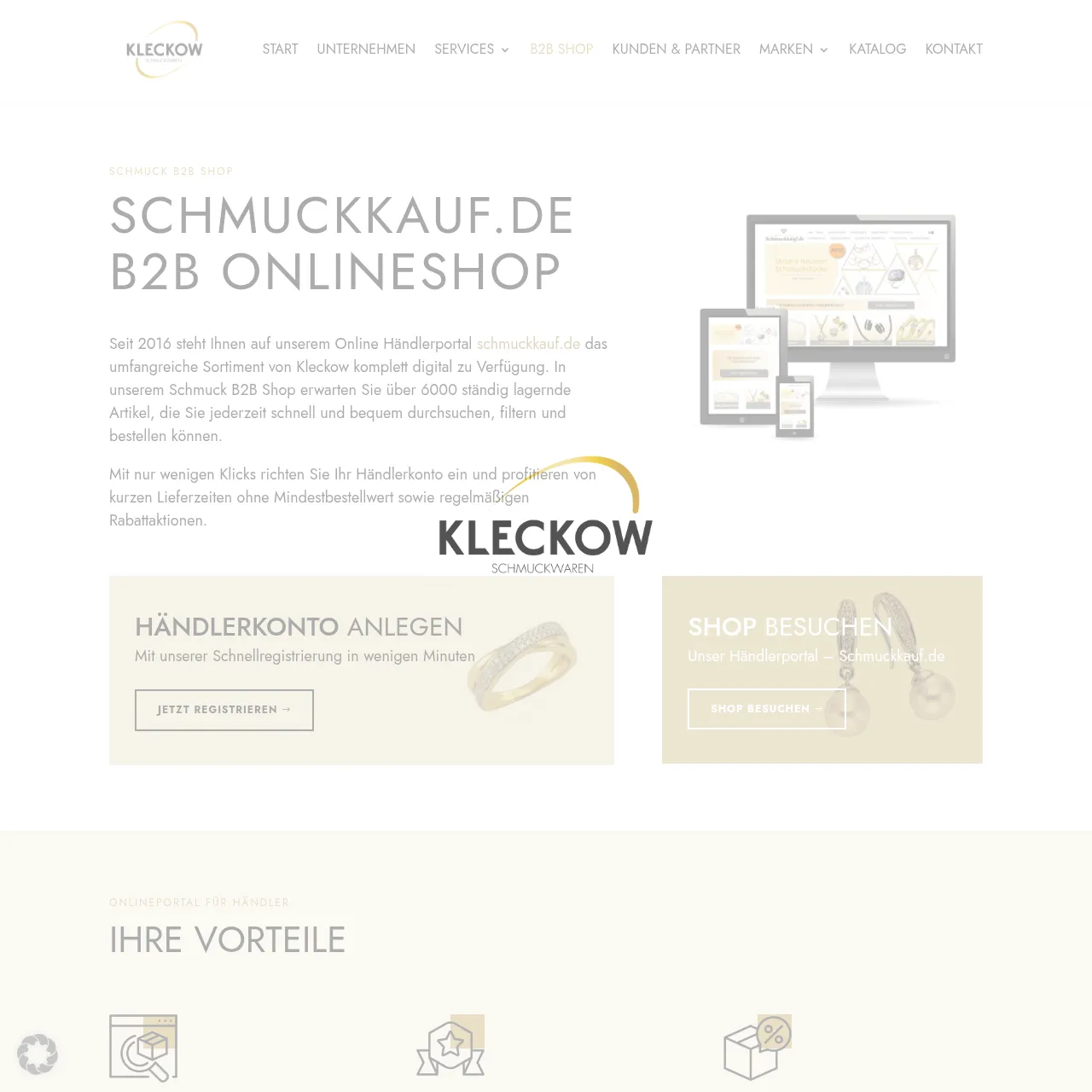Kleckow GmbH – B2B Schmuck Shop für Händler interface