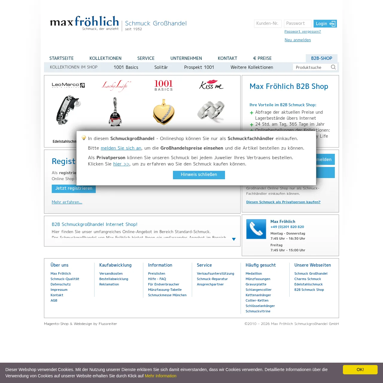 Max Fröhlich Schmuck Großhandel – B2B Online Shop interface