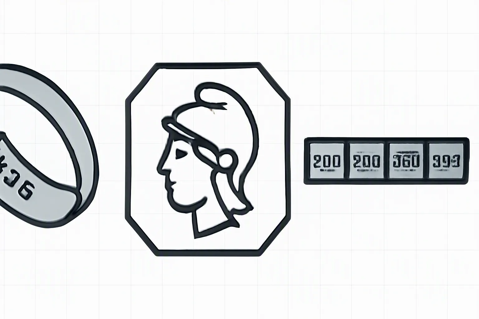 bijoux argent femme - Clean informational diagram showing the French jewelry hallmark verification process — left panel: magnified silver ring inner band with the "925" stamp visible, center panel: the French minerve hallmark symbol enlarged with a clean border, right panel: a horizontal purity scale from 800 to 999 with the 925 sterling silver zone highlighted in cool silver-blue — flat design style, distinct color zones, no text/typography, simple icons, white background with a light gray grid