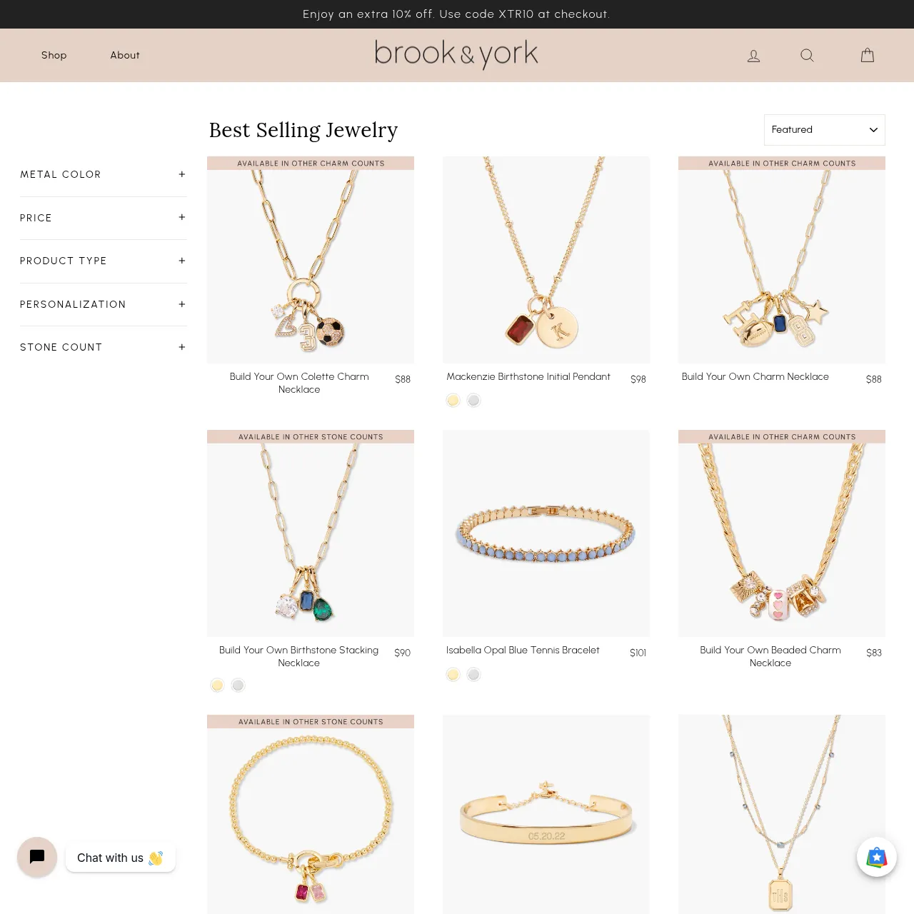 Brook & York best-selling jewelry collection page