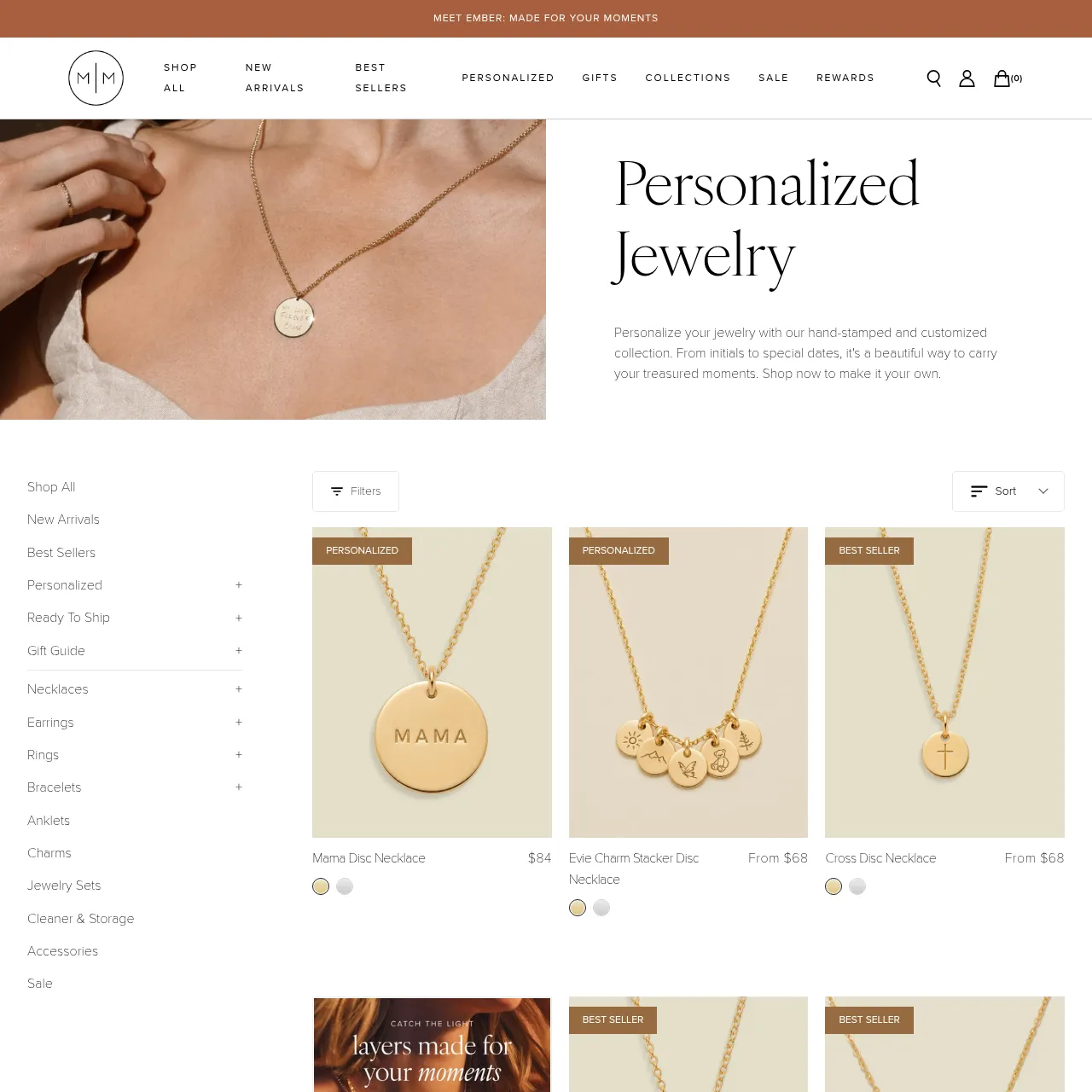 Made By Mary Personalized & Custom Jewelry Collection interface