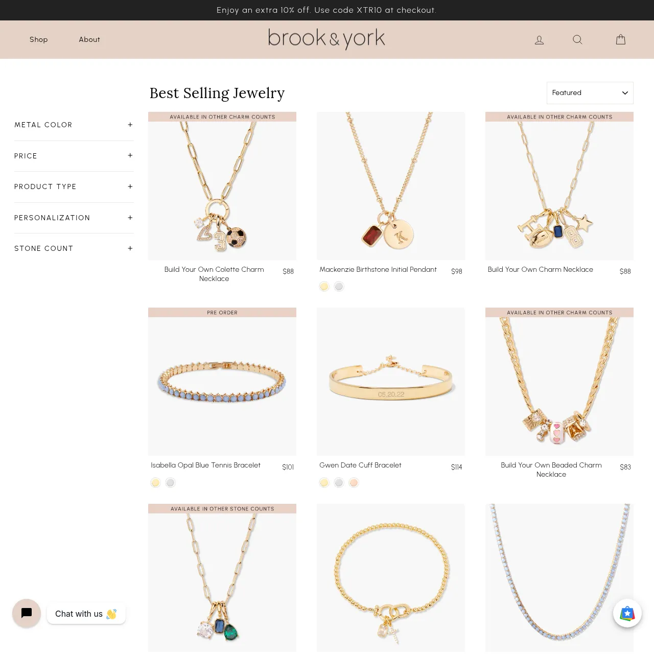 Brook and York Best Selling Jewelry Collection interface