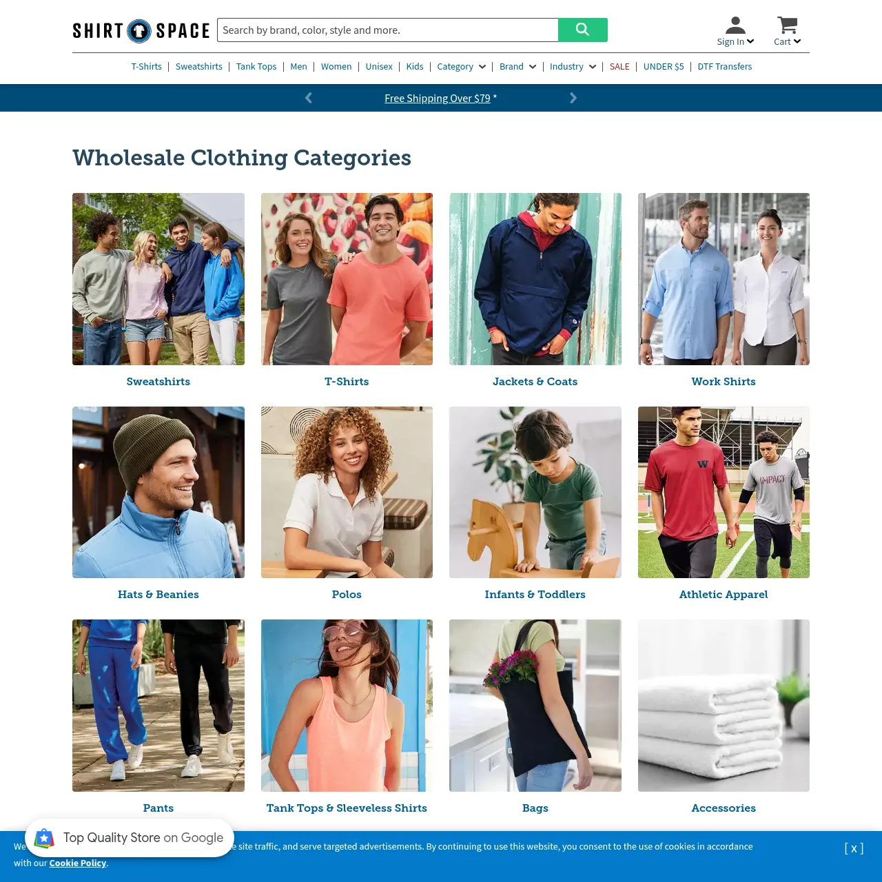 ShirtSpace Wholesale Blank Apparel Catalog interface