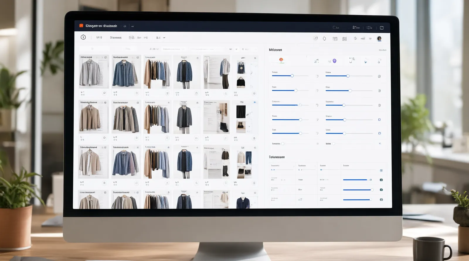 批发服装目录 - 一个带注释的 UI 模型,对比静态 PDF 批发服装目录界面与动态、多语言托管采购仪表盘,后者展示实时库存和 MOQ 滑块