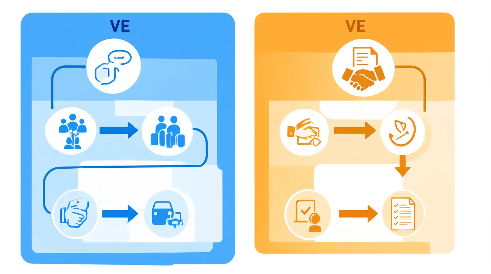 trading company - Informational diagram comparing the step-by-step procurement workflow of a traditional trading company versus a managed sourcing partner, highlighting where vetting and negotiation occur