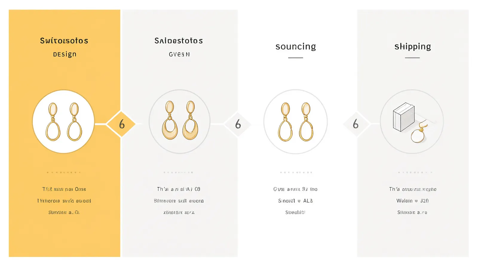 modeschmuck ohrringe - Informationsdiagramm, das den Beschaffungsprozess für Modeschmuck Ohrringe zeigt – von der OEM-Designanfrage über die Musterfreigabe bis hin zur QC-Inspektion und dem internationalen Versand