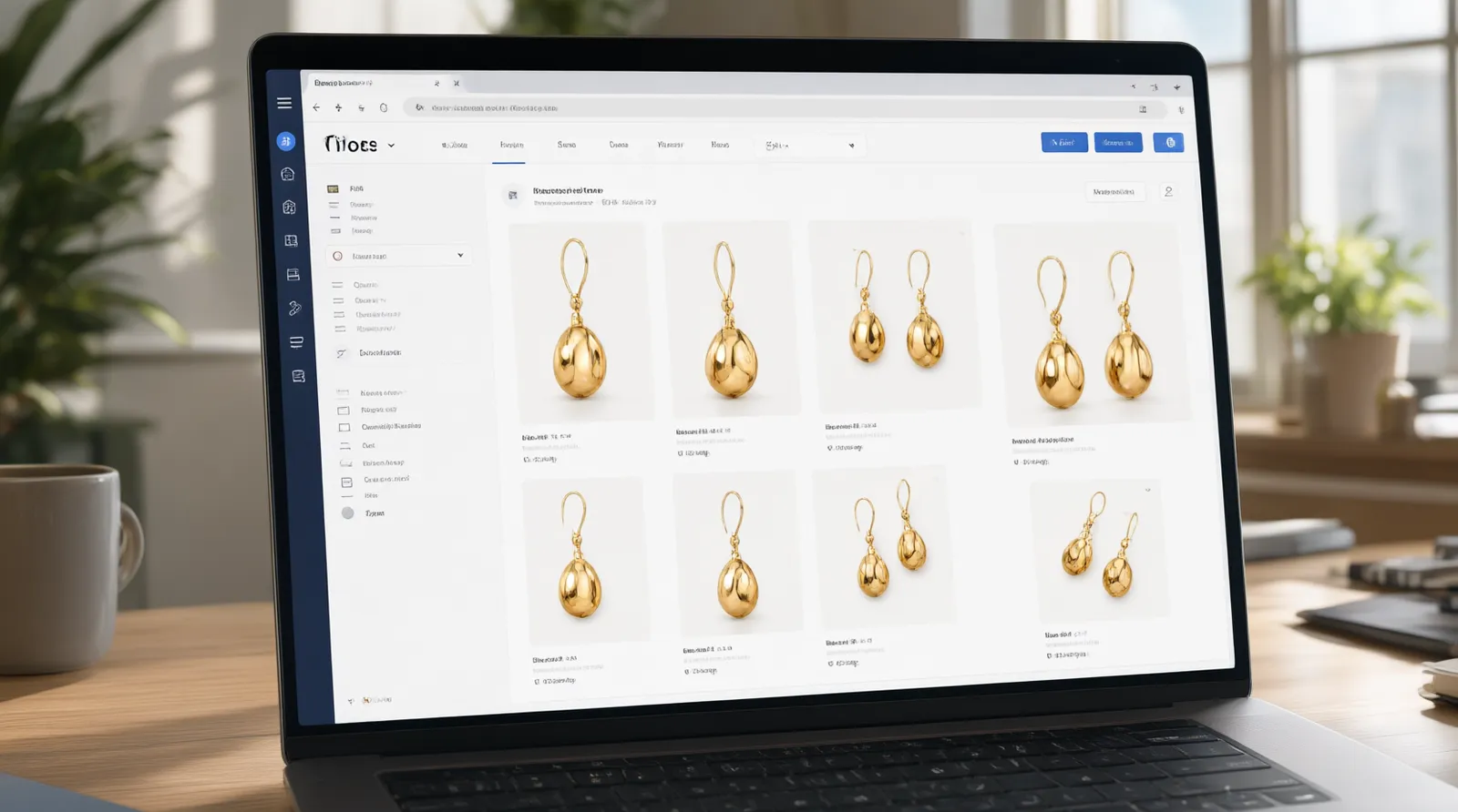 custom jewelry - Annotated UI mockup of a B2B buyer portal showing filters for MOQ (12 pcs), material (gold-plated copper), style (vintage drop earrings), and trade terms (FOB)