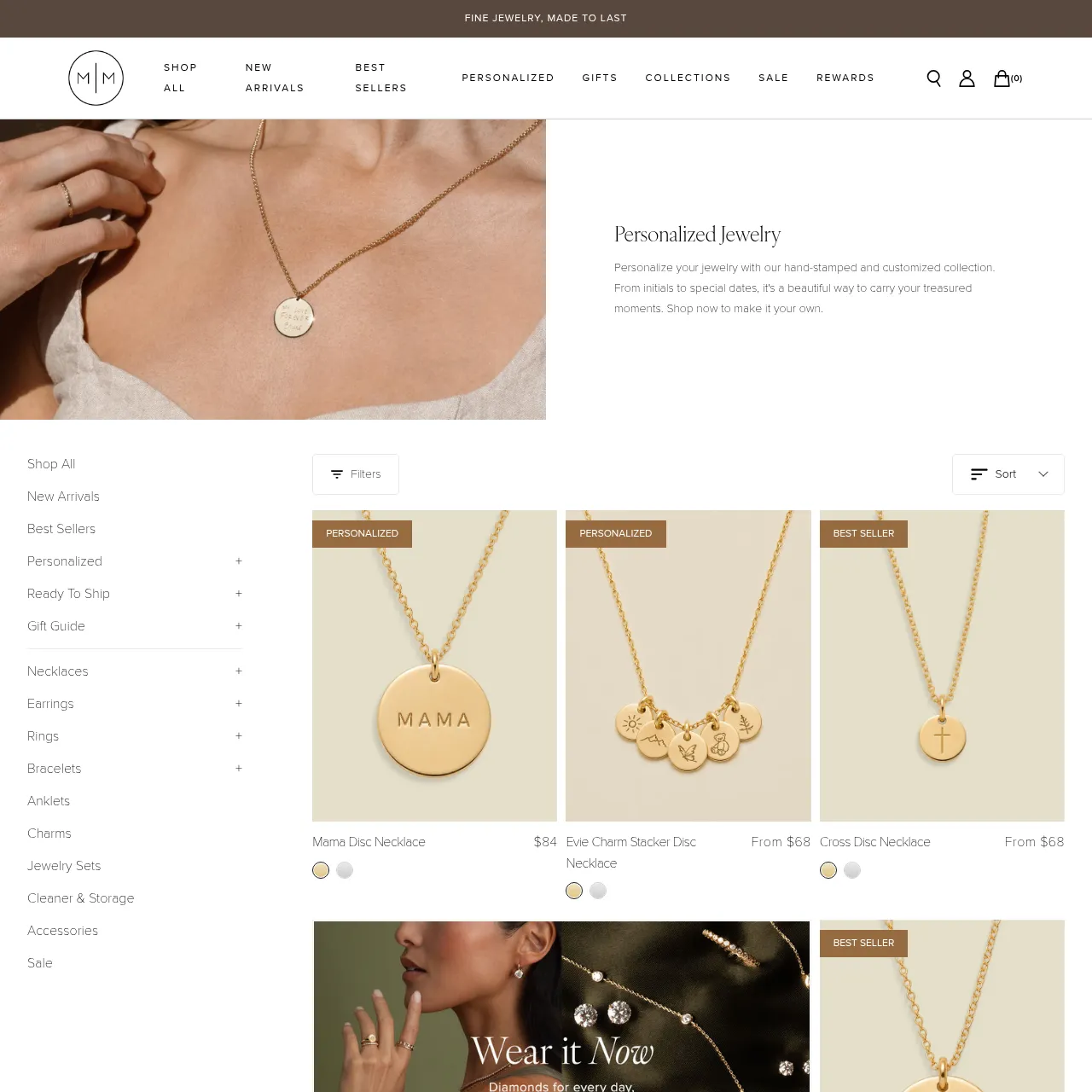 Made By Mary Personalized & Custom Jewelry Collection interface