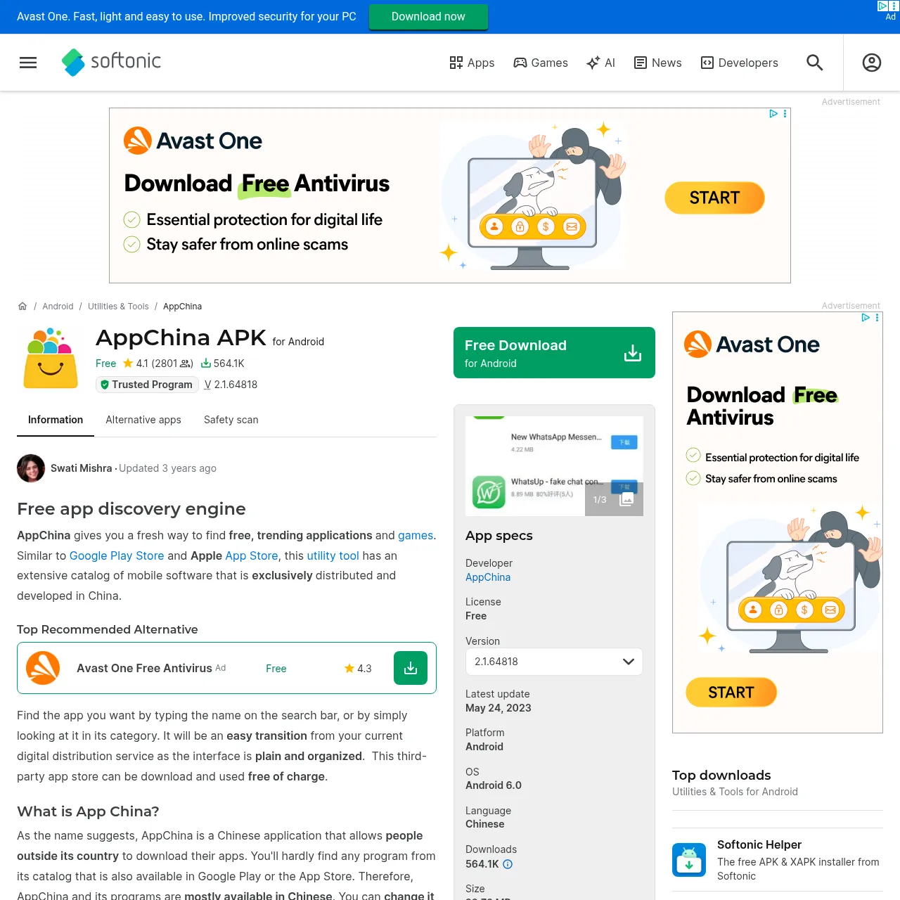 AppChina on Softonic interface