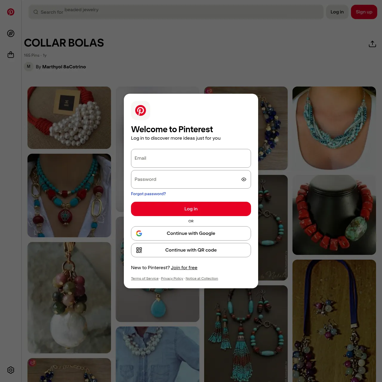 Collar Bolas Pinterest board interface