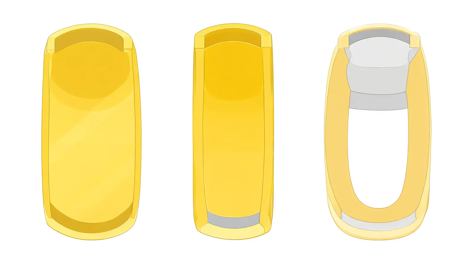 gold jewelry for women - Informational diagram comparing the cross-section of solid gold, gold-filled, and gold vermeil jewelry, detailing the base metal core and micron thickness of the gold layers to help buyers understand durability differences