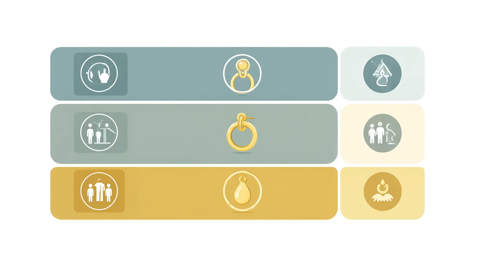 14k gold earrings - Clean flat-design infographic comparing three earring material tiers—stainless steel base, 14k gold plated brass, and solid 14k gold—showing relative cost, durability, and target retail price brackets using distinct teal, gold, and gray color zones on a white background