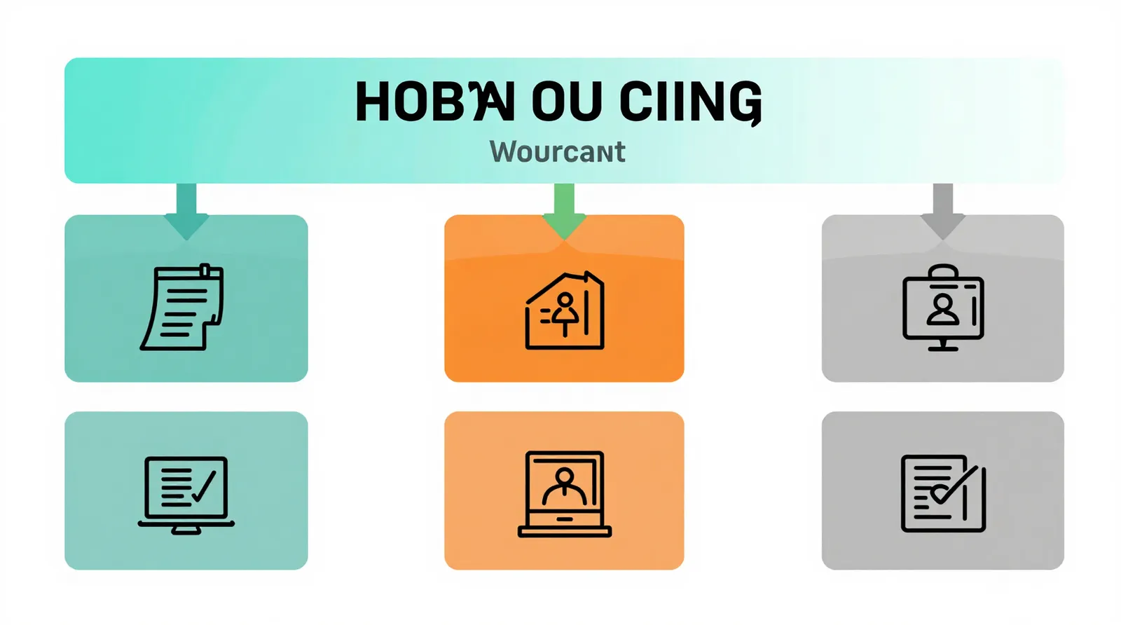 古董珠宝 - 简洁扁平化设计的信息图,展示从中国采购古董珠宝的五阶段顺序工作流:1. 初筛、2. 审核、3. 谈判、4. 打样、5. 返单。采用青绿色、橙色和灰色分区,每个阶段配有简单线条图标,白色背景